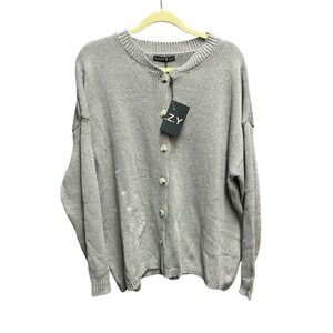 C.O.Z.Y Cardigan Sweater Women 12 Gray Oversized Knit Button Down Cozycore